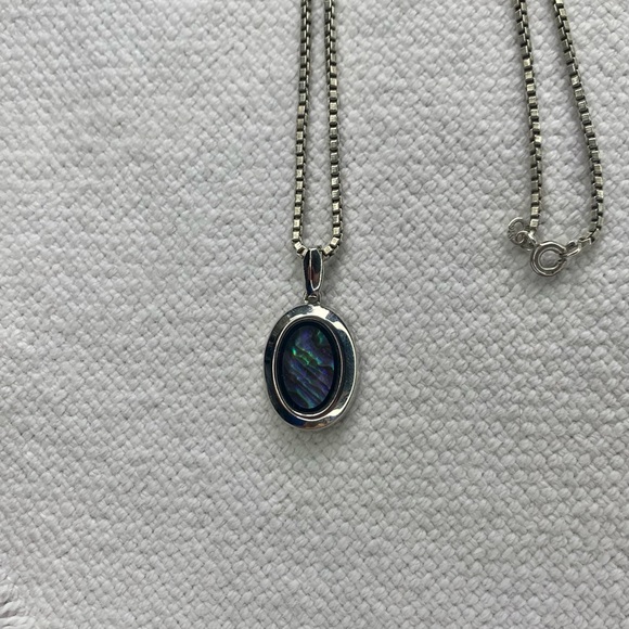 Sterling Silver STG Necklace Chain Abalone Shell Pendant Aurora - Picture 3 of 7